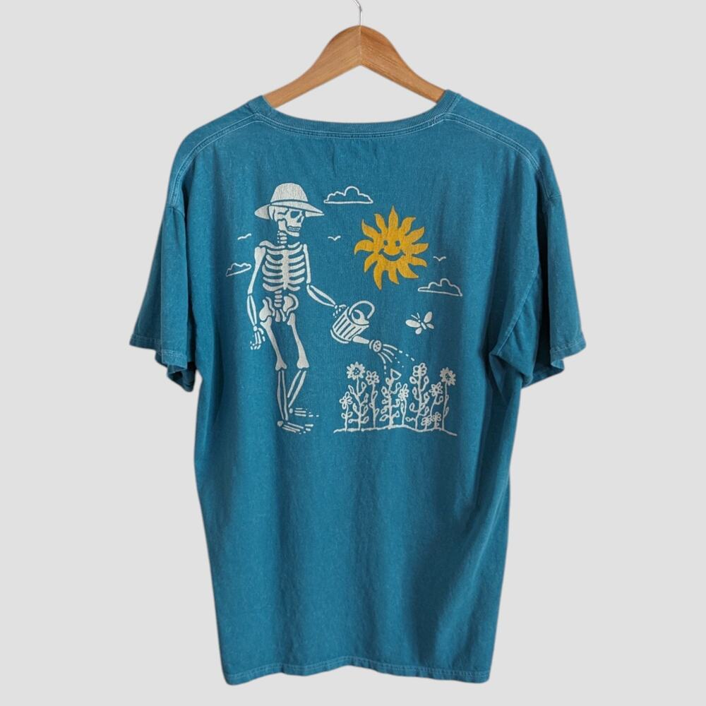 Peace Of Mind You Make Me Feel Alive Skeleton Garden Teal Tee Women's Large